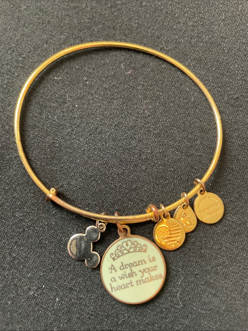 Alex and Ani Disney Gold Charm Bangle Bracelet with Inspirational Disney Quote